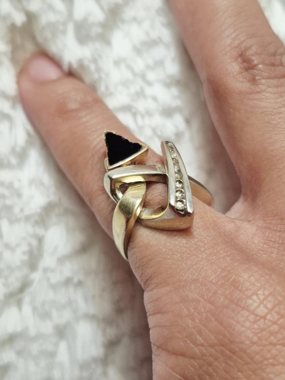 Estate 14k Gold Geometric Diamond Cocktail Ring